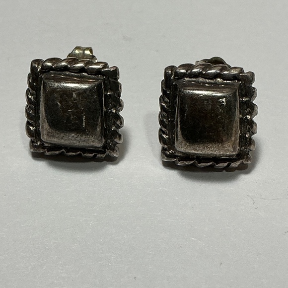 Sterling Silver Square Stud Earrings. 7/16 inches square - Picture 4 of 6